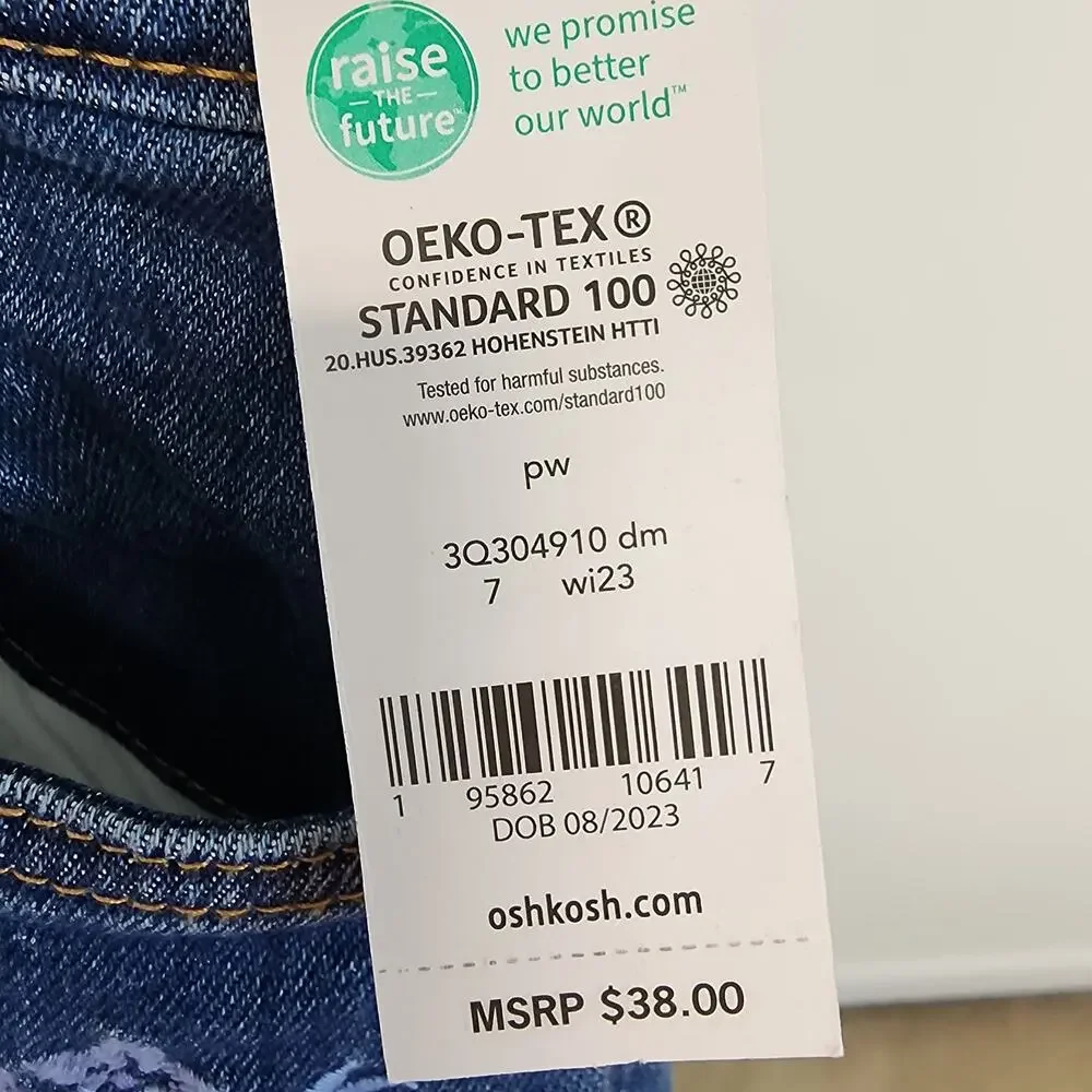 OshKosh Girls Jeans Size 7 Blue Medium Wash Floral Embroidered Distressed Casual